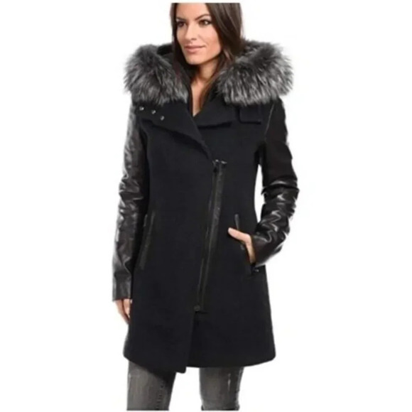 Intuition Paris Jackets & Blazers - Intuition Paris Wool & Leather Jacket with Removable Fur Trim 42